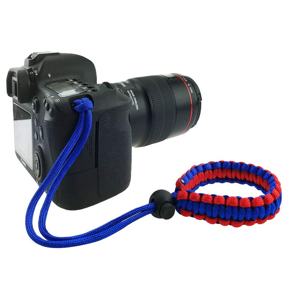 Allzedream Camera Wrist Strap Paracord Bracelet Adjustable for DSLR Binocular Cell Phone (Blue Red)