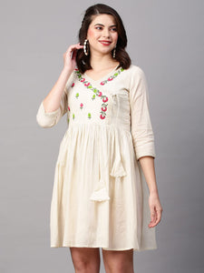 Gosriki Women'S Pure Cotton Flounce Sleeve Embroidery Ruffle Smock Dress (Jack-Dress-Cream_M-Gs_Cream_Medium),Cream,,B0BSH71KVP