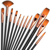 Eduway Painting Brush Set Of 12 | Professional Artist Brushes With Rounded Pointed Tips | Suitable For Acrylic, Watercolor, Goua