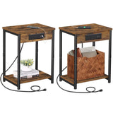 TUTOTAK Night Stand with Charging Station, Set of 2, End Table, Side Table with USB, 21.8  H Nightstand with Storage Shelf, Sof