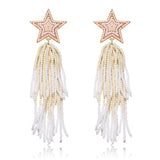 Star Earrings Dangling for Women Beaded Star Tassel Drop Earrings Handmade Statement Bohemian Waterfall Earrings Cowgirl Party C