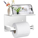 Bjiotun Toilet Paper Holder with Phone Shelf Stainless Steel Bathroom Storage Dispenser Adhesive or Screw Wall Mount Toilet Tiss