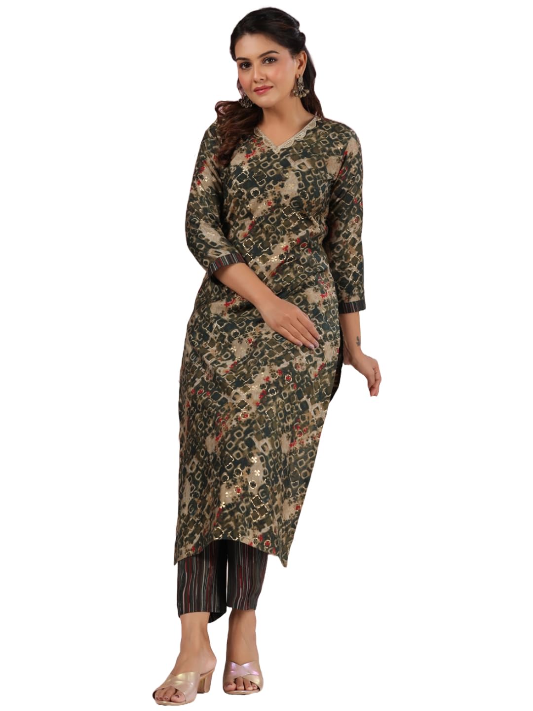 Anni Designer Women'S Rayon Blend Straight Printed Kurta With Pant (Kivala Green_S_Green_Small),Green,S