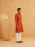 Sojanya (Since 1958 Men'S Cotton Linen Orange & Multi Print Only Long Kurta Orange & Multi S