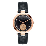 Timex Analog Watch For Women With Black Round Dial & Black Leather Strap Band Water Resistant Women'S Wrist Watches - Twel19203