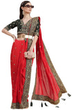Fashion Basket Womens Georgette Maroon Saree With Blouse Piece