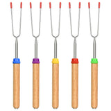 5 Pack Rotating Marshmallow Roasting Sticks, Rotating Roasting Sticks Extendable 30in Long Metal with Wooden Handle, for Marshma