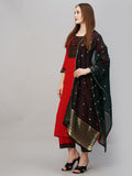 Gosriki Women'S Cotton Blend Straight Printed Kurta With Pant & Dupatta (Puju Red-Gs_M_Red_Medium),Red,,B0CGD4C64W