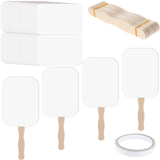 TaoBary 25 Pieces DIY Paper Church Fans Handheld Set Fan Sticks Wooden Handle Craft Sticks Wavy with Blank White Cardstock Tape 