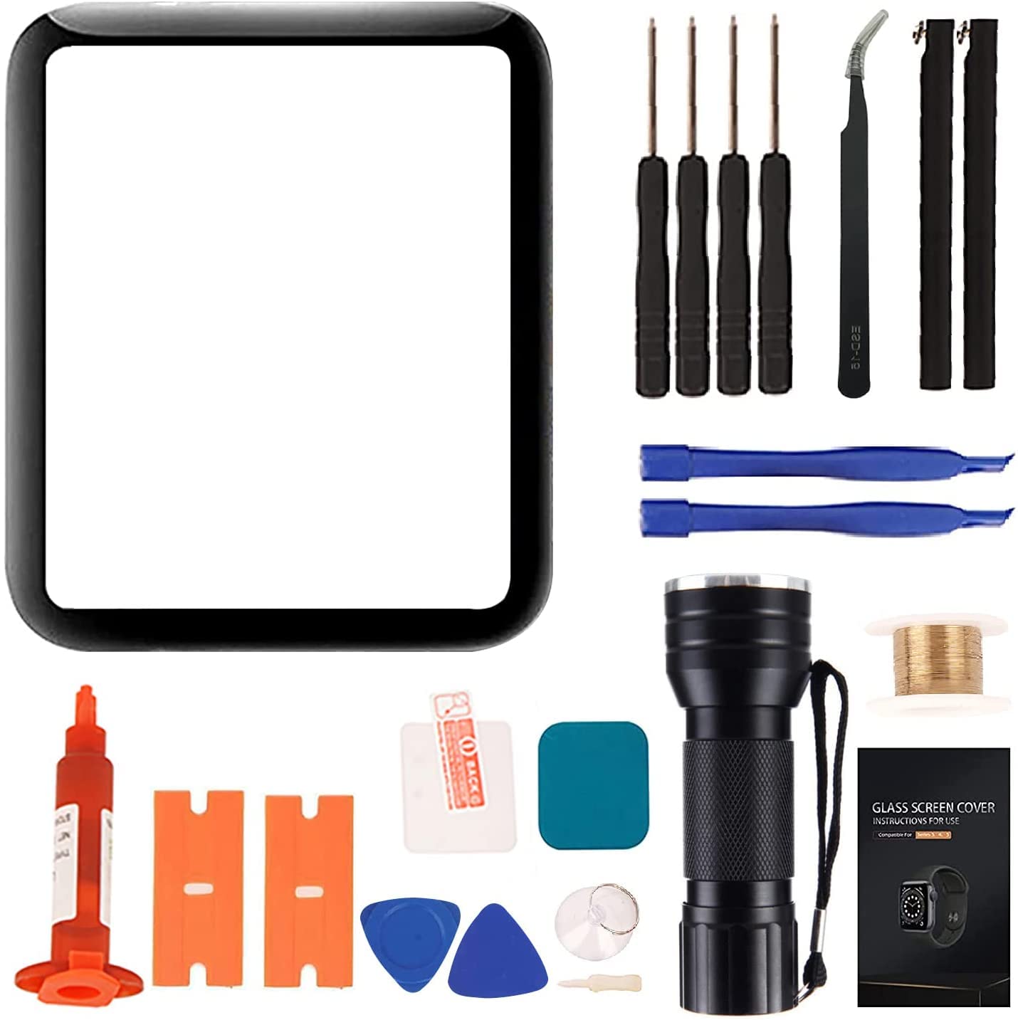 Zgxhga Compatible with Apple Watch Series 4 44mm Screen Replacement - Front LCD Glass Lens Replacement Repair Kit & Watch Glass 