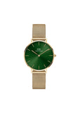 Daniel Wellington Petite Analog Watch For Women With Green Round Dial & Gold Stainless Steel Bracelet Band Water Resistant Women
