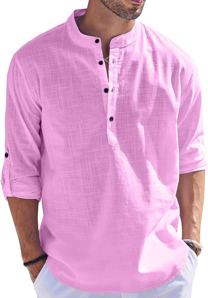 Bellstone Men'S Cotton Solid Regular Fit Dress Shirt (Kurta1500_Single_Light Pink_M