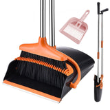 Broom and Dustpan Set with Long Handle, Windproof Stand Up Dustpan with Broom Combo for Home Kitchen Room Office Lobby Floor Use