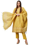Gosriki Women'S Cotton Blend Printed Straight Kurta With Pant & Dupatta (Date-Mustard-Nw-Gs_L_Mustard_Large),Mustard,,B0CKW9CR9K