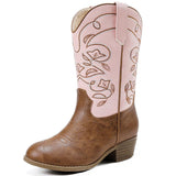LAURMOSA Kids Cowgirl Boots Pink Mid Calf Pointed Toe Girls Zipper Cowboy Boots Embroidered Girls Horse Riding Boots Old West Pa