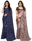 Satrani Womens Pure Georgette Saree (2041S575N_3112S2156N_Navy Blue | Brown)