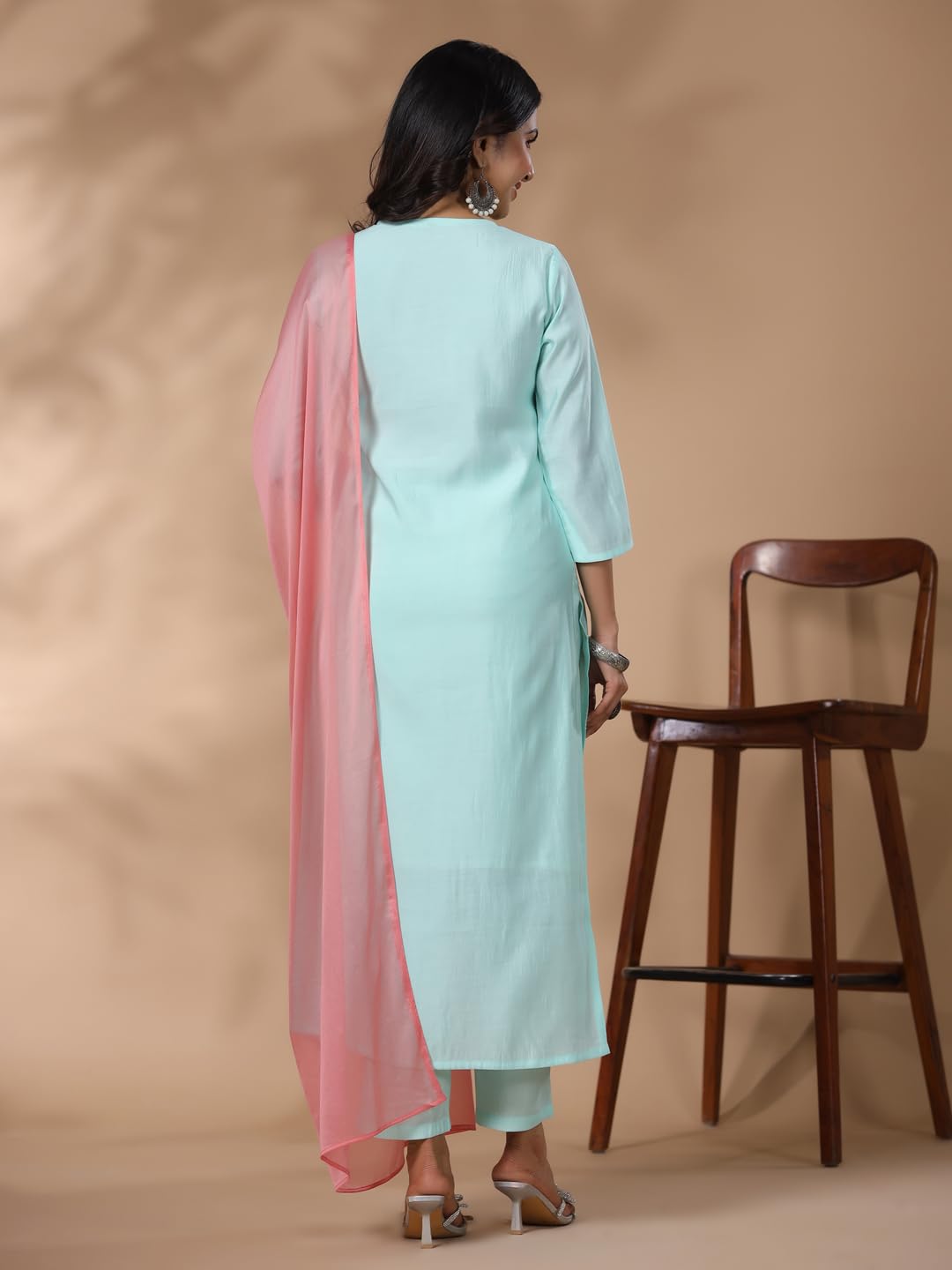 Gosriki Women'S Rayon Blend Embroidered Straight Kurta With Pant & Dupatta (Baad Green-Nw-Gs_Xl_Green_X-Large),Green,,B0CZTYYY4L
