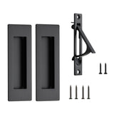 Lpraer 150mm Matte Black Pocket Door Hardware Set, 2 Recessed Flush Pulls + 1 Edge Pull, 304 Stainless Steel for Solid Wood Slid