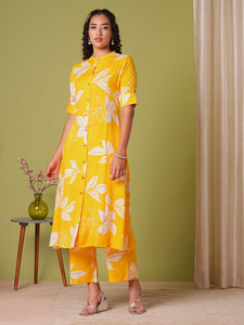 Anni Designer Women'S Rayon Viscose Straight Printed Kurta With Pant (Sunoni Yellow-Vks04_L_Yellow_Large),Yellow,L,,,
