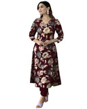 Anni Designer Women'S Cotton Blend Straight Printed Kurta With Pant (Dhun Maroon_S_Maroon_Small),Maroon,S