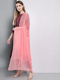 Gosriki Women'S Cotton Blend Solid Straight Kurta With Pants & Dupatta (Kosha-Wine_L-Gs_Wine_Large),Wine,,B0BPT7Z8NG