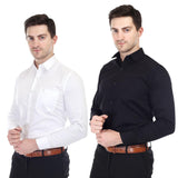 Xjarvis Clifton Men'S Regular Fit Cotton Blend Plain Shirt Full Sleeves Casual & Formal Summer Shirt With Pocket Design & Spread Collar Pack Of 2 (Black/White L),White & Black,,B0D7HQQGL7