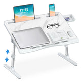 EVETTO Bed Desk for Laptop - Marble Pattern, Adjustable X-Large Foldable Lap Desk, Laptop Lap Desk with 2 Movable Stoppers and D