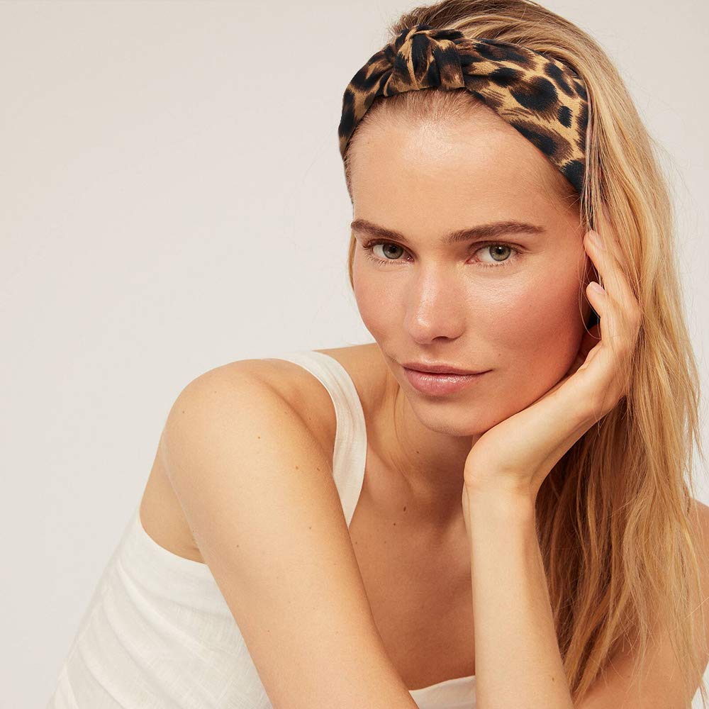 TOBATOBA Pearl and Leopard Print Headbands - Cute Beaded Wide Knot Hair Accessories for Women and Girls