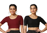Toplot Cotton Blend Lycra Stretchable Readymade Blouses Pack Of 2 (Combo-5058-Blk-Mrn-44) Black-Maroon,Black-Maroon,44,B0CV58918K