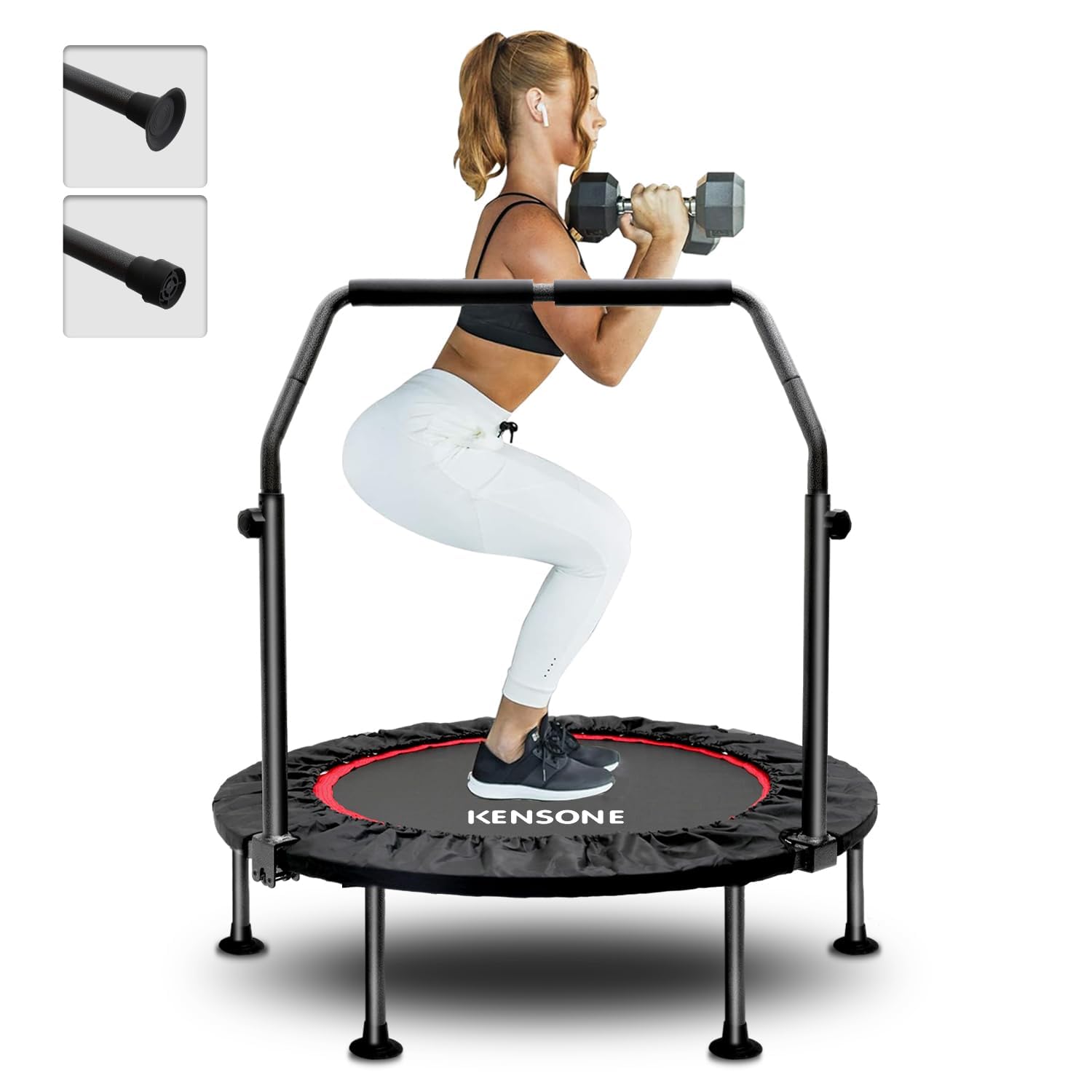 KENSONE 40 Foldable Mini Trampoline, Indoor Trampoline for Kids, Adults Indoor/Garden Workout, Fitness Rebounder with Adjustab