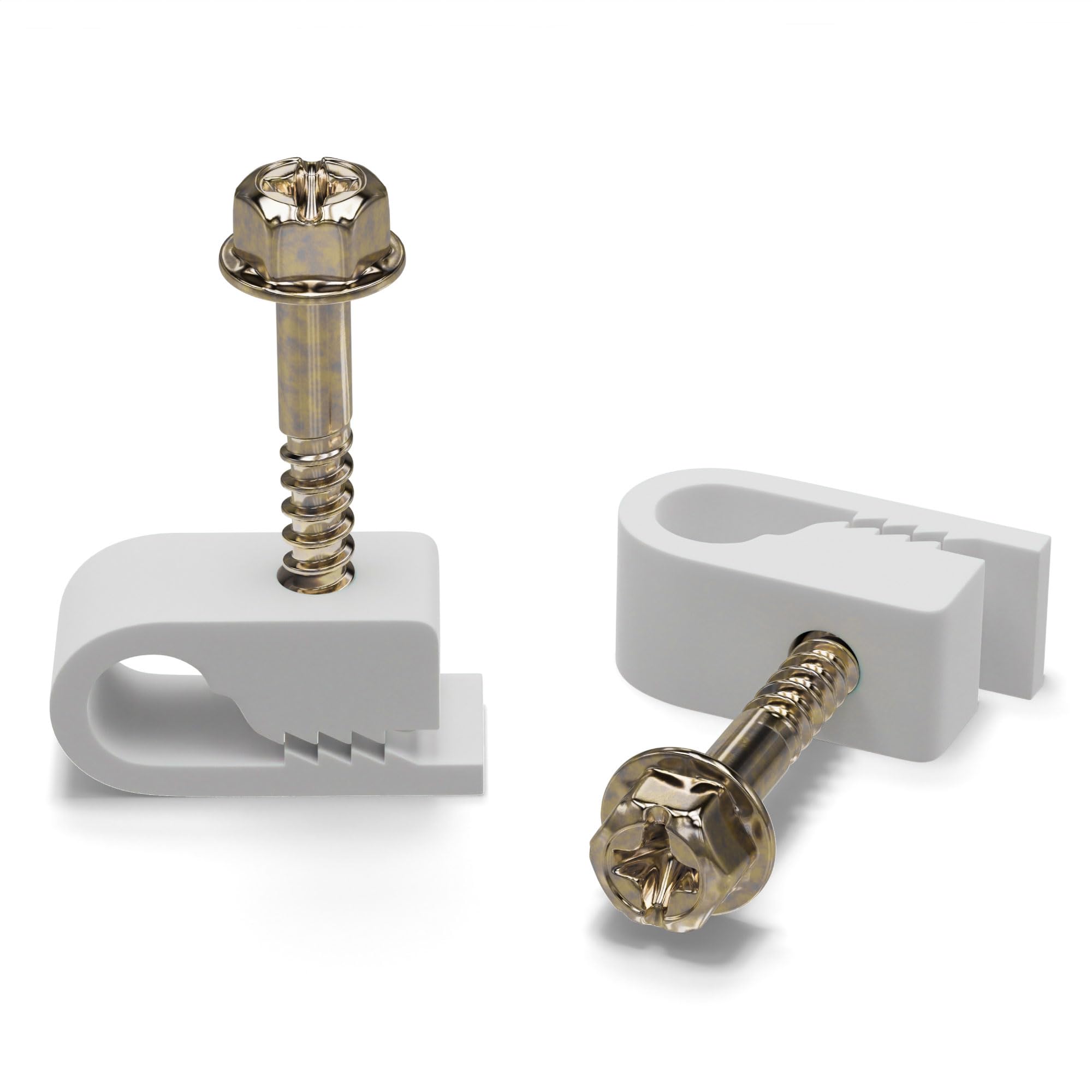 THE CIMPLE CO - Single Coaxial Cable Clips, Cat6, Electrical Wire Cable Clip, 1/4 in (6 mm) Screw Clip and Fastener, White (50 P