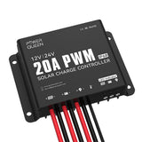 Power Queen 20A 12V/24V PWM IP68 Waterproof Solar Charger Controller with LED Indicators, Ideal for LiFePO4, AGM, Gel, Flooded B