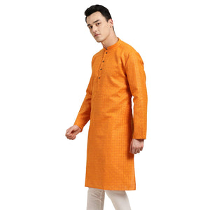 Sojanya (Since 1958 Men'S Cotton Linen Orange Checked Only Long Kurta Size: 44