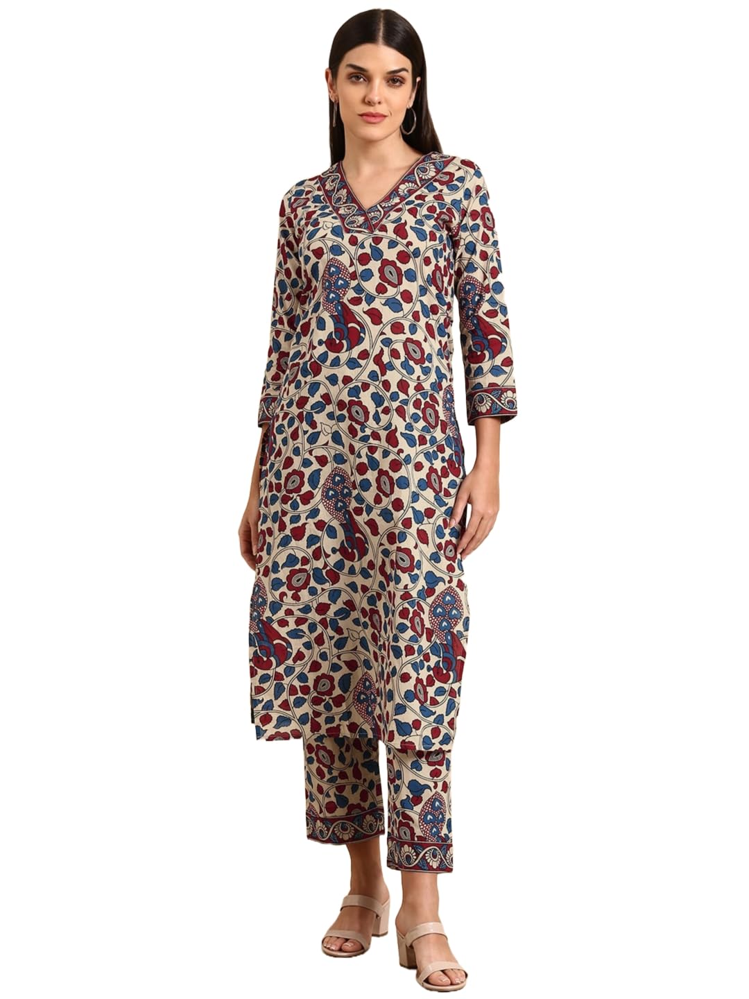 Gosriki Women'S Rayon Blend Straight Printed Kurta With Pant (Nakari Cream-Gs_Xl_Cream_X-Large),Cream,,B0CYGP71HQ