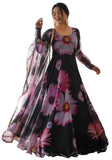 Shasmi Women's Stylish Floral Printed Black Orgenza Anarkali Dress Gown, Kurta with Dupatta Set Anarkali Floral Printed Gown wit