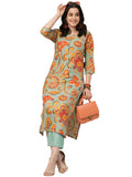 Anni Designer Women'S Cotton Blend Straight Fit Printed Kurta With Pant (Tinka Pista_Xl_Pista_X-Large),Pista,XL