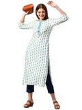 Anni Designer Women'S Cotton Blend Traditional Straight Printed Kurta And Pant Set (Amd 32-White_L_White_Large),White,L