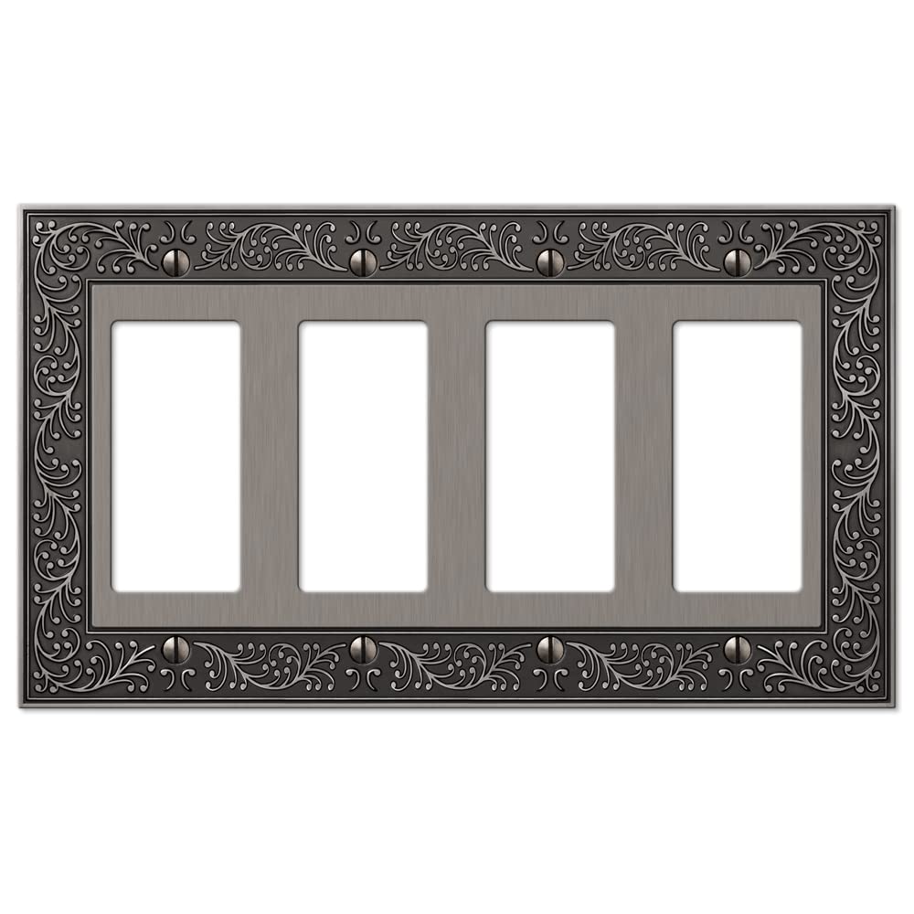 Amerelle 43R4AN English Garden Wallplate, 4 Rocker, Antique Nickel
