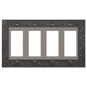 Amerelle 43R4AN English Garden Wallplate, 4 Rocker, Antique Nickel