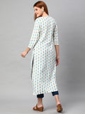 Anni Designer Women'S Cotton Blend Traditional Straight Printed Kurta And Pant Set (Amd 32-White_L_White_Large),White,L,Cotton Blend,Regular,Pants, Kurta