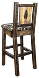 Montana Woodworks Homestead Collection Barstool With Upholstered Seat, Woodland Pattern, Laser Engraved Pine Tree Design, Staine