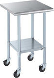 ROCKPOINT Stainless Steel Table for Prep & Work with Caster Wheels 24x24 Inches, NSF Metal Commercial Kitchen Heavy Duty Table w