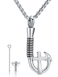 YOUFENG Fishing Hook Urn Necklace for Ashes Stainless Steel Cremation Jewelry Cross Ashes Necklaces Memorial Keepsake Silver