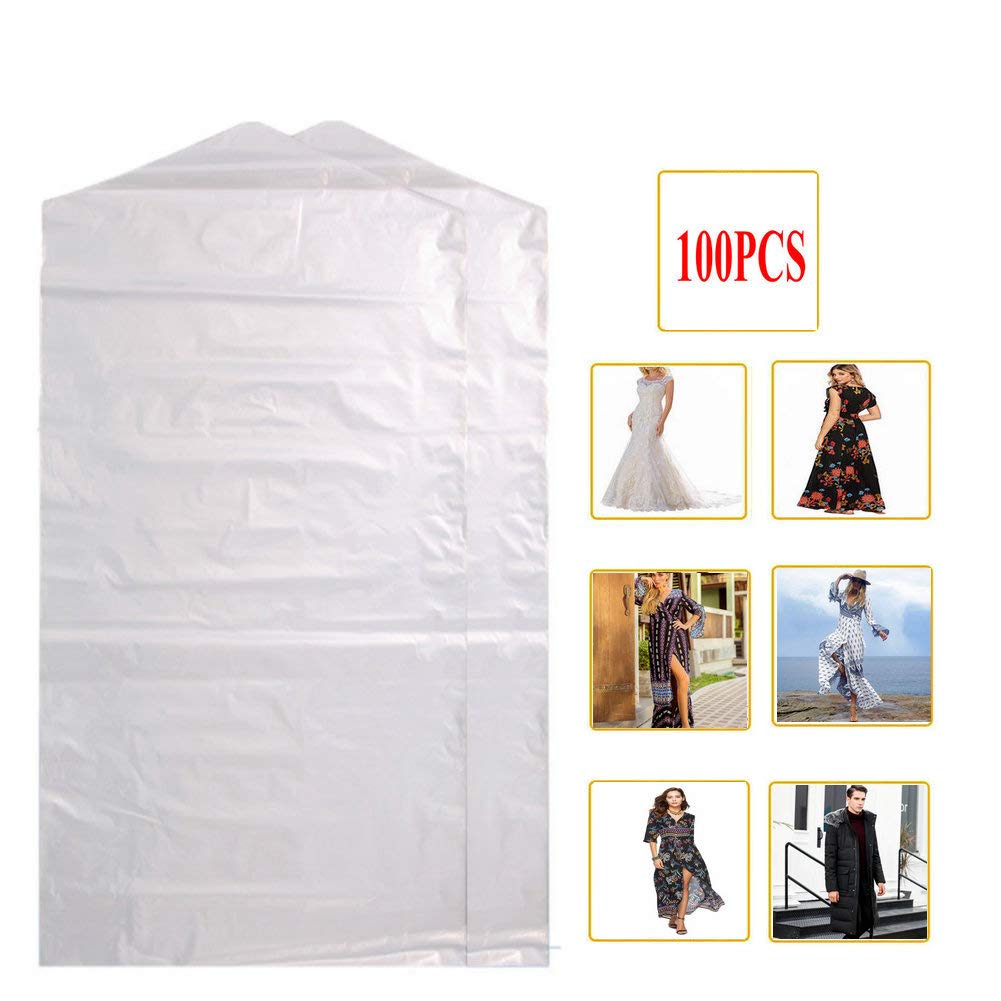 100 Pack Garment Bag Transparent Clothing Dust Cover Storage Bag Suitable for Wedding Dresses Long Skirts Windbreakers Down Jack