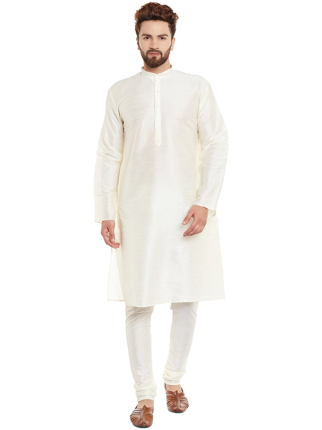Sojanya (Since 1958 Men'S Off-White Silk Blend Kurta & Churidaar Pyjama Set Size L