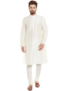 Sojanya (Since 1958 Men'S Off-White Silk Blend Kurta & Churidaar Pyjama Set Size L