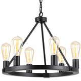9MMML 23.6 8 Lights Wagon Wheel Chandelier,Black Metal Round Industrial Vintage Kitchen Island Pendant Light for Living Dining R