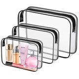 3 Pack Clear Toiletry Bag, TSA Approved Makeup Pouch Water Resistant Portable Travel Organizer, Carry On PVC Cosmetic for Airpor