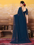 Satrani Womens Pure Georgette Saree (3321S161N_Teal Blue)