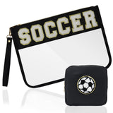 2 Pcs Soccer Gifts Cosmetic Makeup Bag with Chenille Letter Patch,with Handles PVC Waterproof Clear Makeup Bag,Portable Toiletry